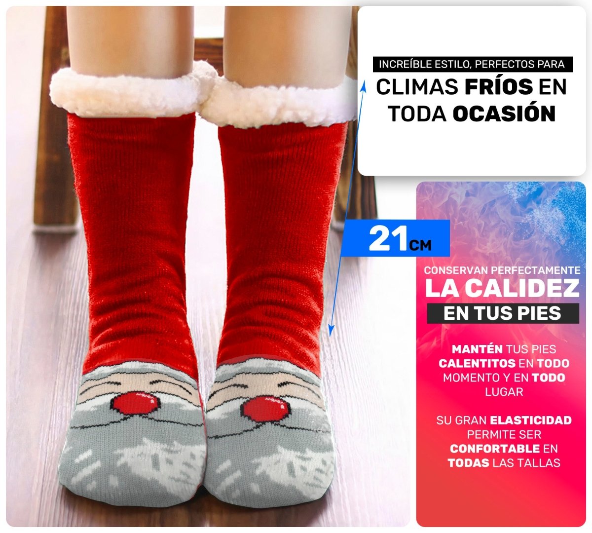 Set De 3 Calcetas Térmicas Navideñas Con Suela Antiderrapante - ONDASHOPMX