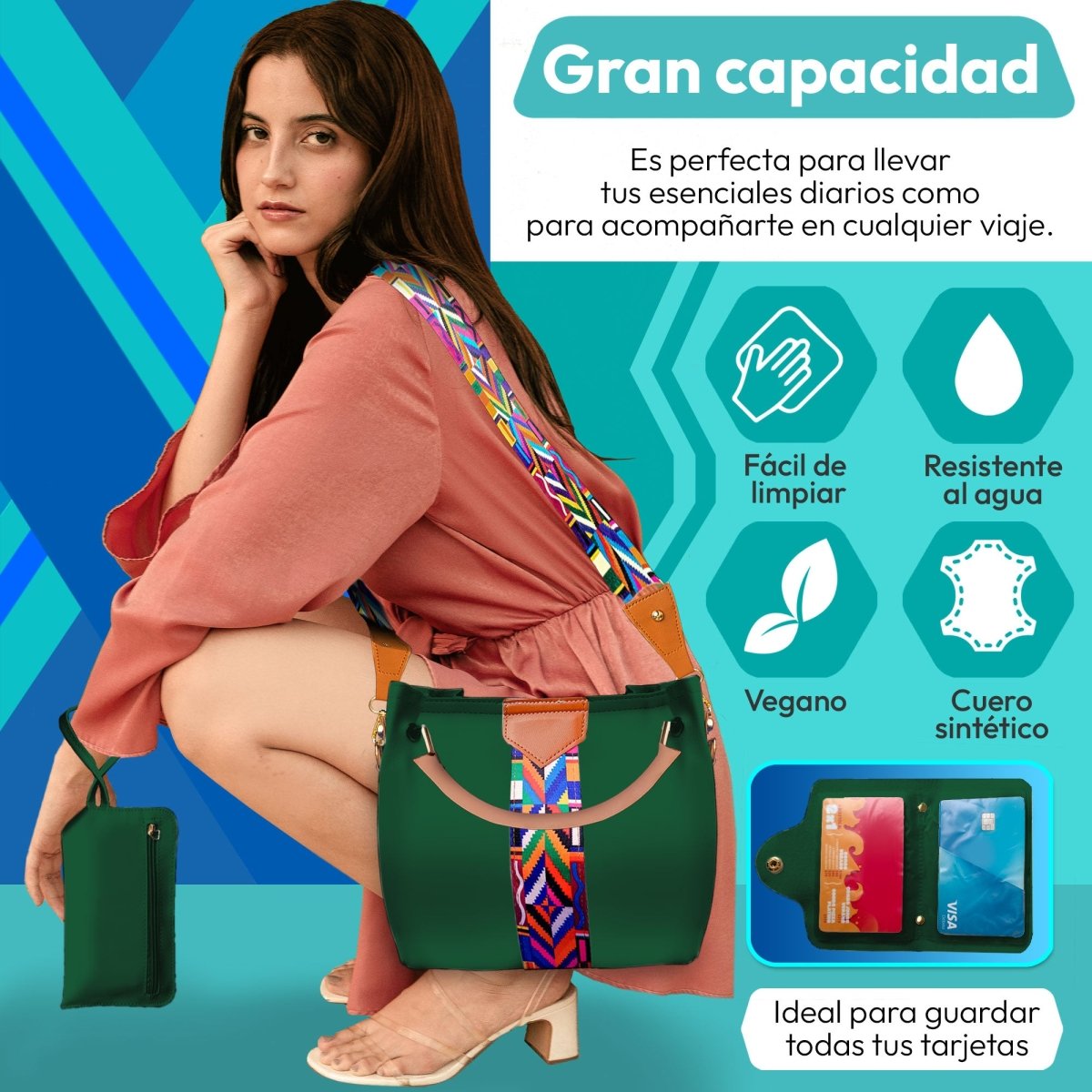 Set De Bolsa Multifuncional Con Tarjetero, Cosmetiquera & Correas Intercambiables - ONDASHOPMX