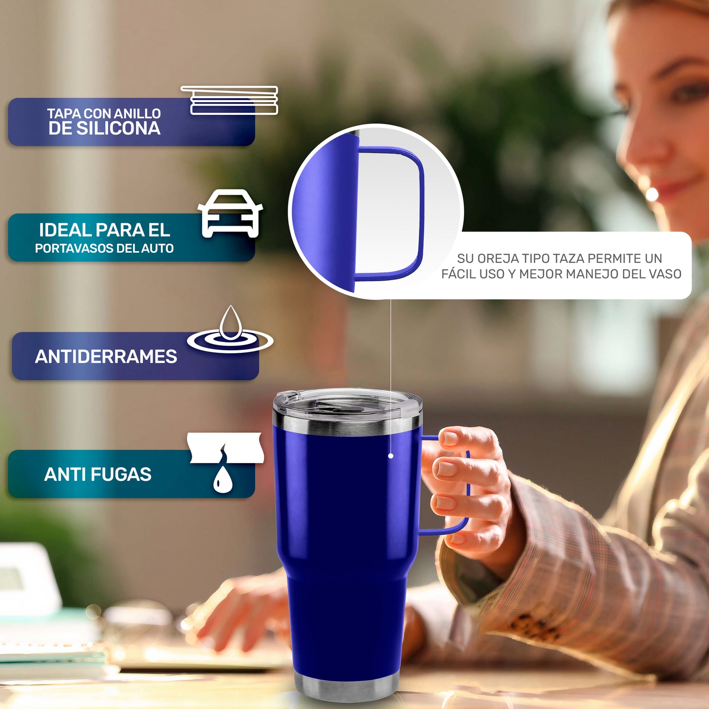Vaso Térmico De Acero Inoxidable Con Mango 30oz