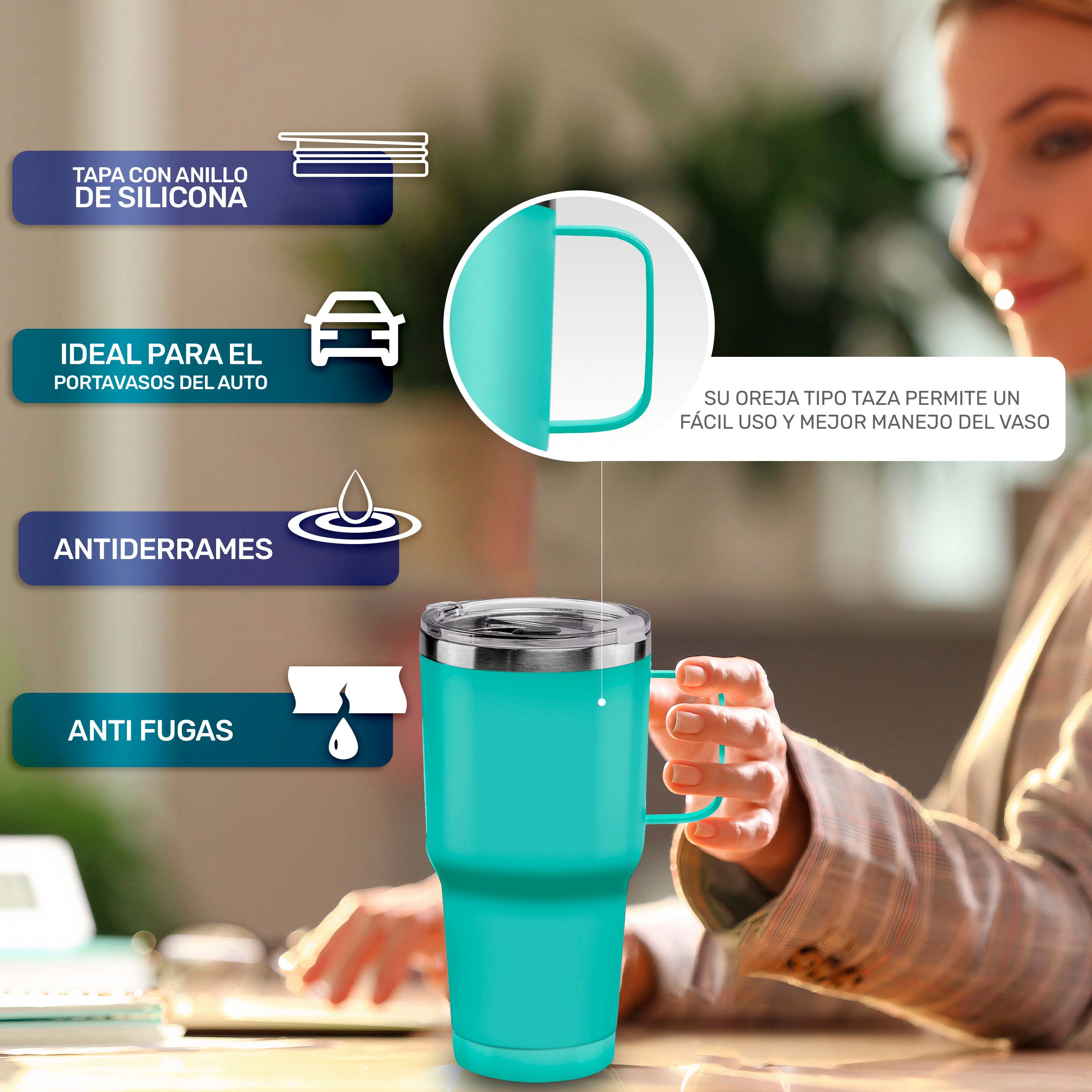 Vaso Térmico De Acero Inoxidable Con Mango 30oz