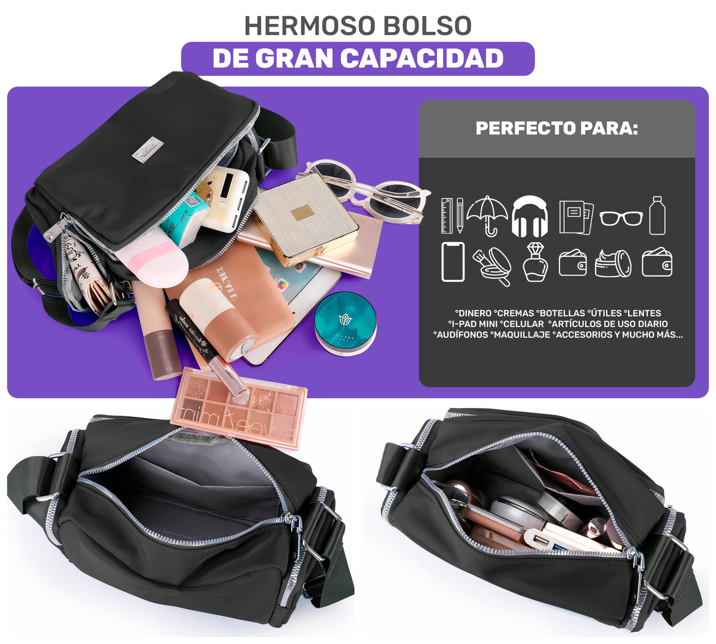 Bolso Impermeable Para Mujer & Uso Diario Con Compartimentos Múltiples