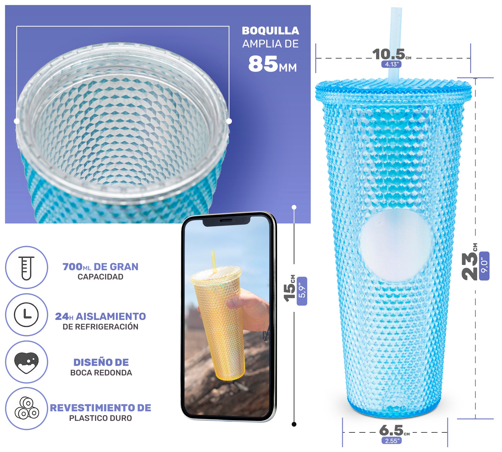 Botella Vaso Termo Tornasol Multifuncional 700ml