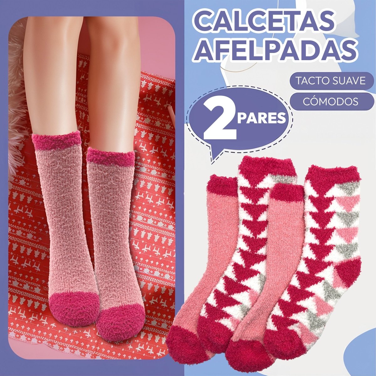 2 Pares Comfort Soft - Calcetas Térmicas Afelpadas para Uso Diario - ONDASHOPMX