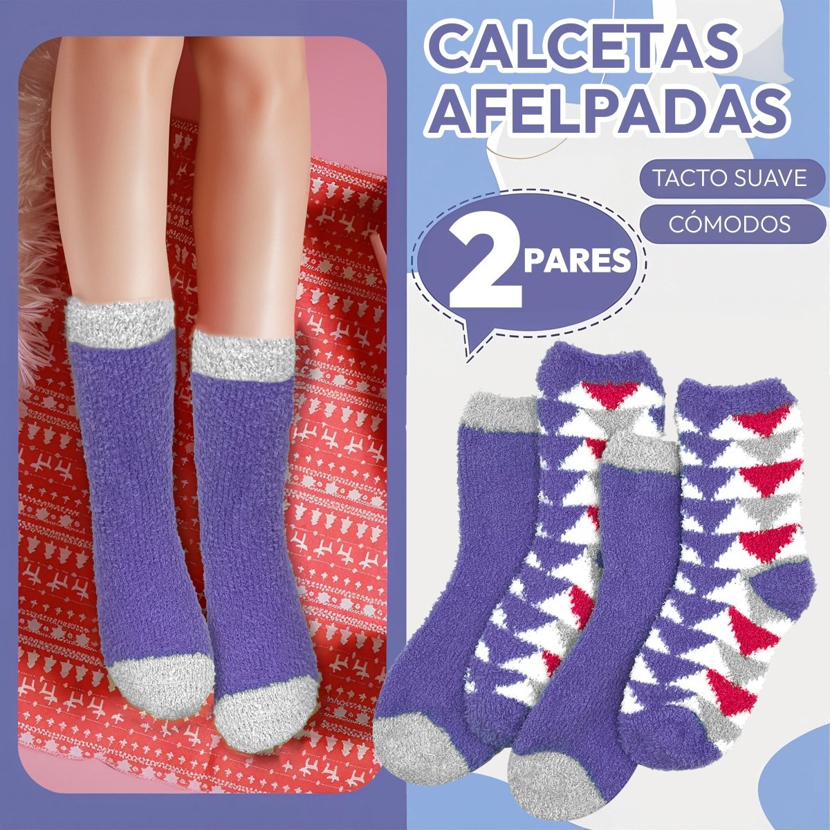 2 Pares Comfort Soft - Calcetas Térmicas Afelpadas para Uso Diario - ONDASHOPMX