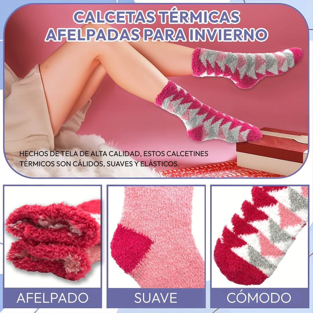 2 Pares Comfort Soft - Calcetas Térmicas Afelpadas para Uso Diario - ONDASHOPMX