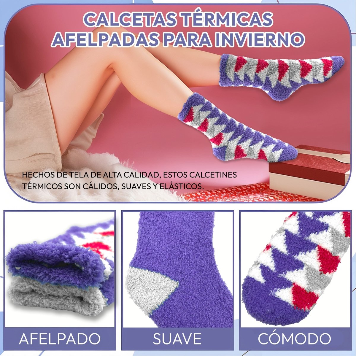 2 Pares Comfort Soft - Calcetas Térmicas Afelpadas para Uso Diario - ONDASHOPMX