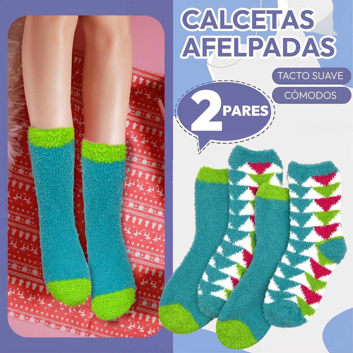 2 Pares Comfort Soft - Calcetas Térmicas Afelpadas para Uso Diario - ONDASHOPMX