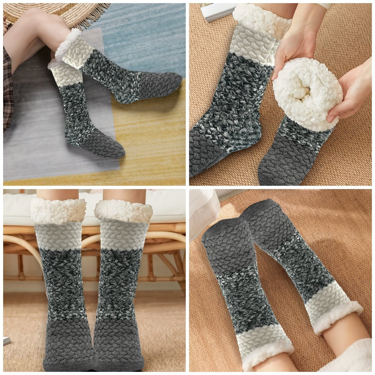 4 Pack De Calcetines Con Doble Tejido & Suela Antiderrapante - Interior Aterciopelado De Felpa - ONDASHOPMX