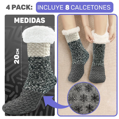 4 Pack De Calcetines Con Doble Tejido & Suela Antiderrapante - Interior Aterciopelado De Felpa - ONDASHOPMX