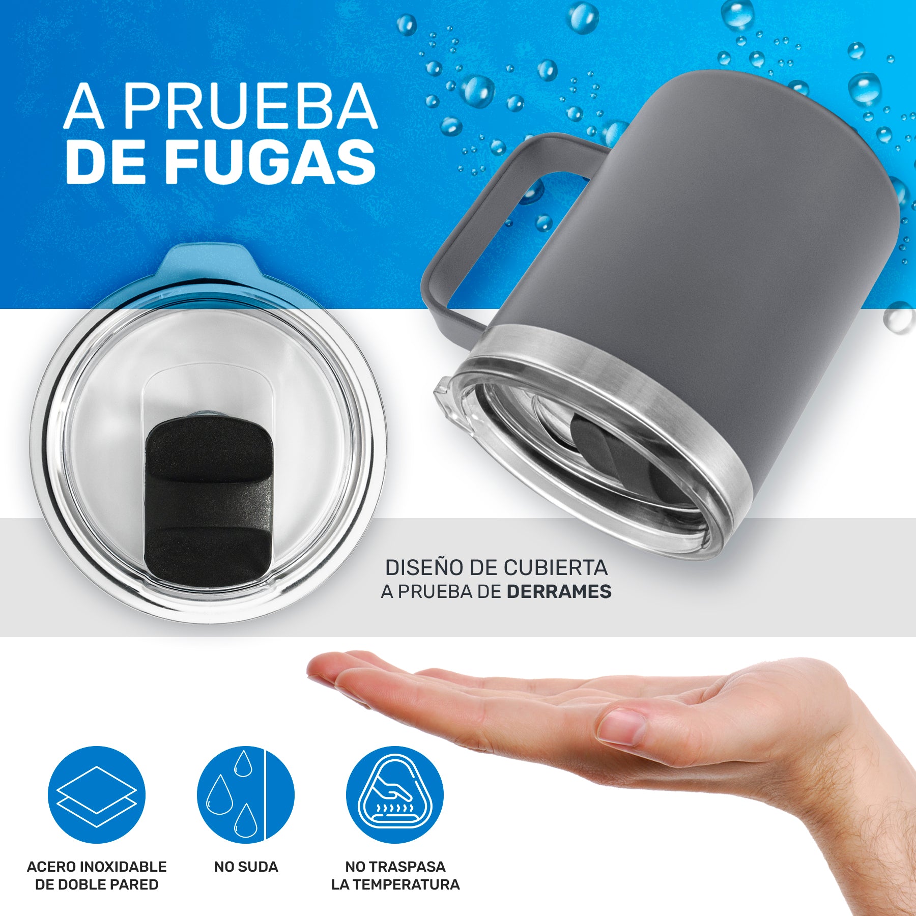 Taza Termica Para Café Doble Capa, Vaso Con Tapa Antiderrame Ideal Para Diferentes Liquidos 12oz