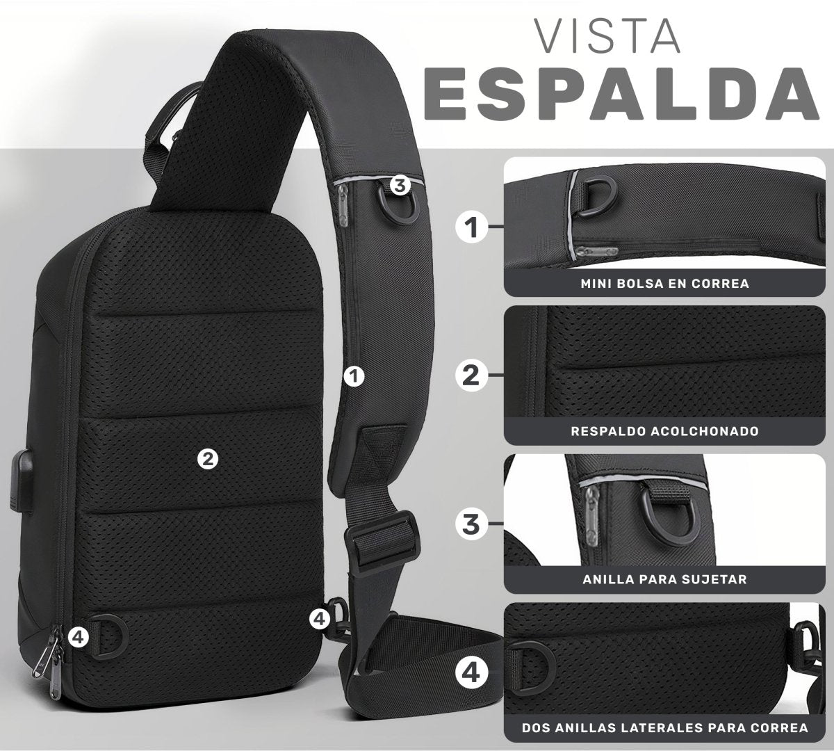 Bandolera Bolso De Pecho Impermeable Con Carga Usb - ONDASHOPMX