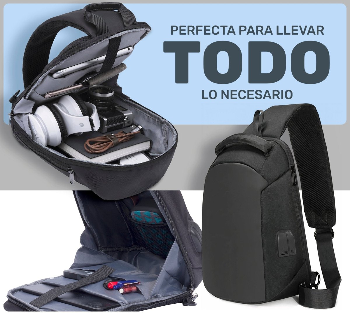 Bandolera Bolso De Pecho Impermeable Con Carga Usb - ONDASHOPMX
