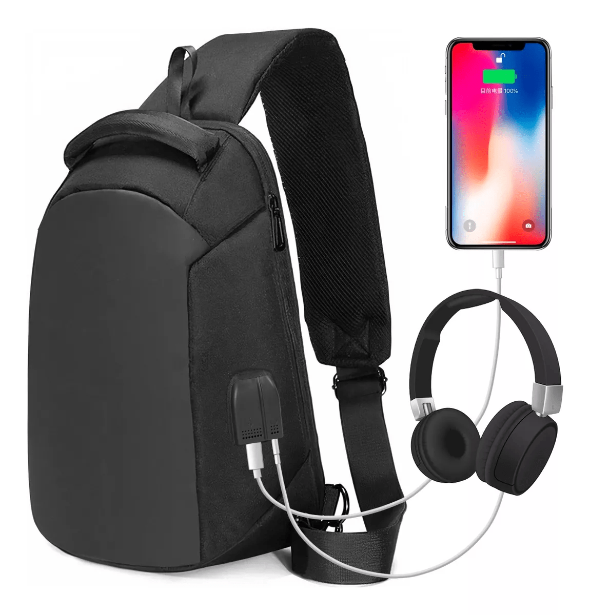 Bandolera Bolso De Pecho Impermeable Para Hombre Carga Usb