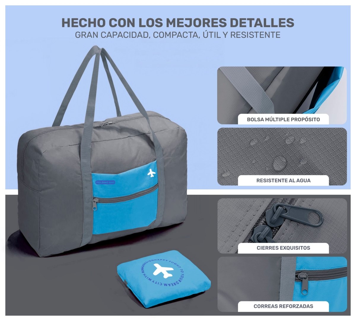 Bolsa de Viaje Plegable Impermeable – Ligera, Compacta & Apta para Avión - ONDASHOPMX