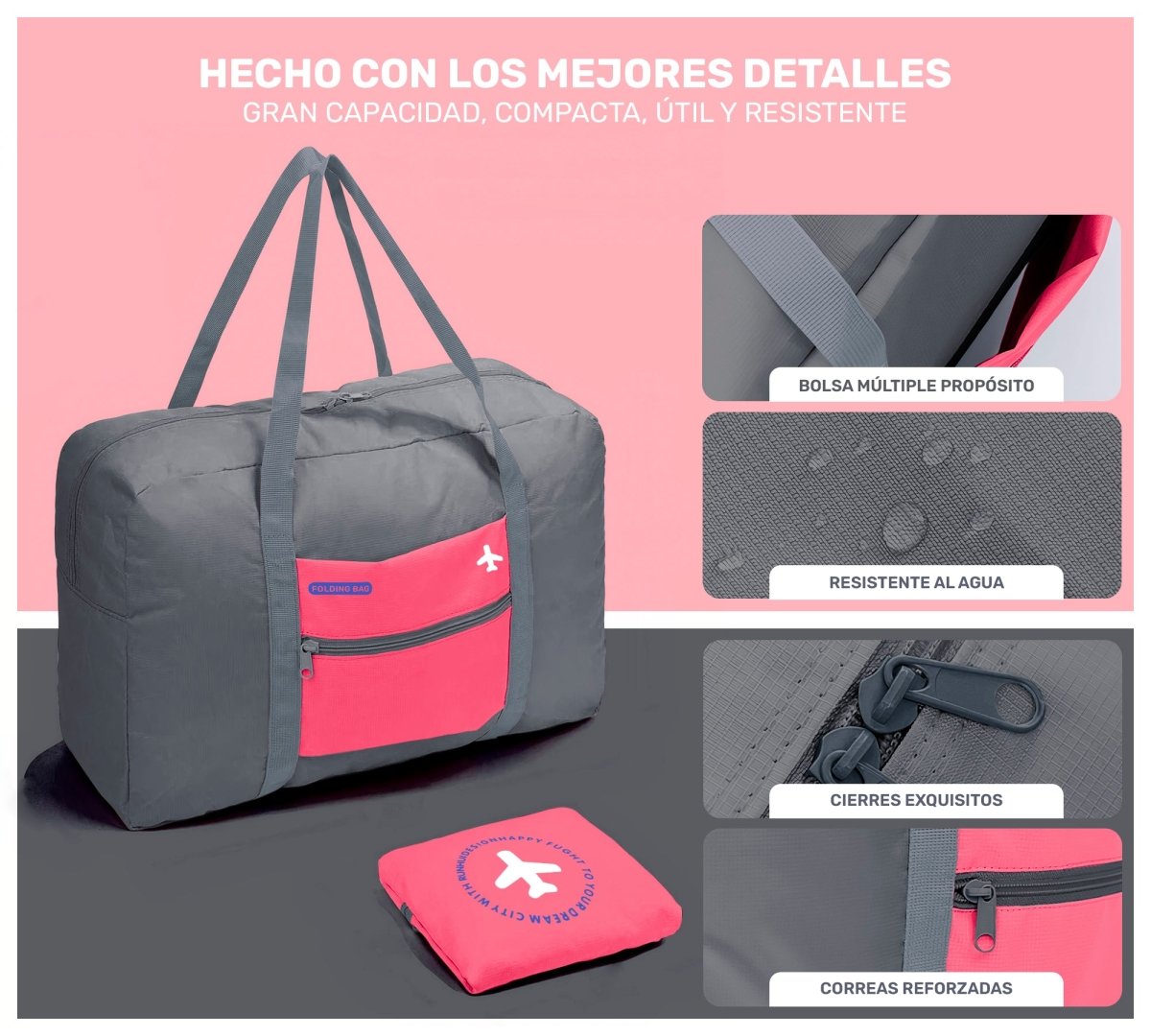 Bolsa de Viaje Plegable Impermeable – Ligera, Compacta & Apta para Avión - ONDASHOPMX
