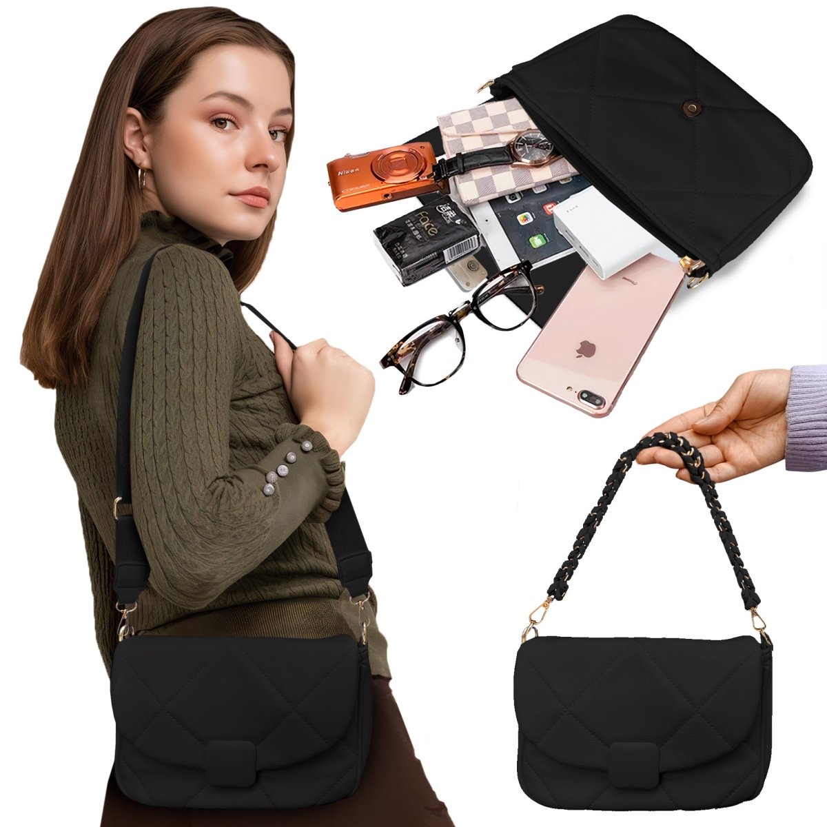 Bolso Compacto Con Diseño Acolchado & Correa Ajustable De Alta Calidad - ONDASHOPMX