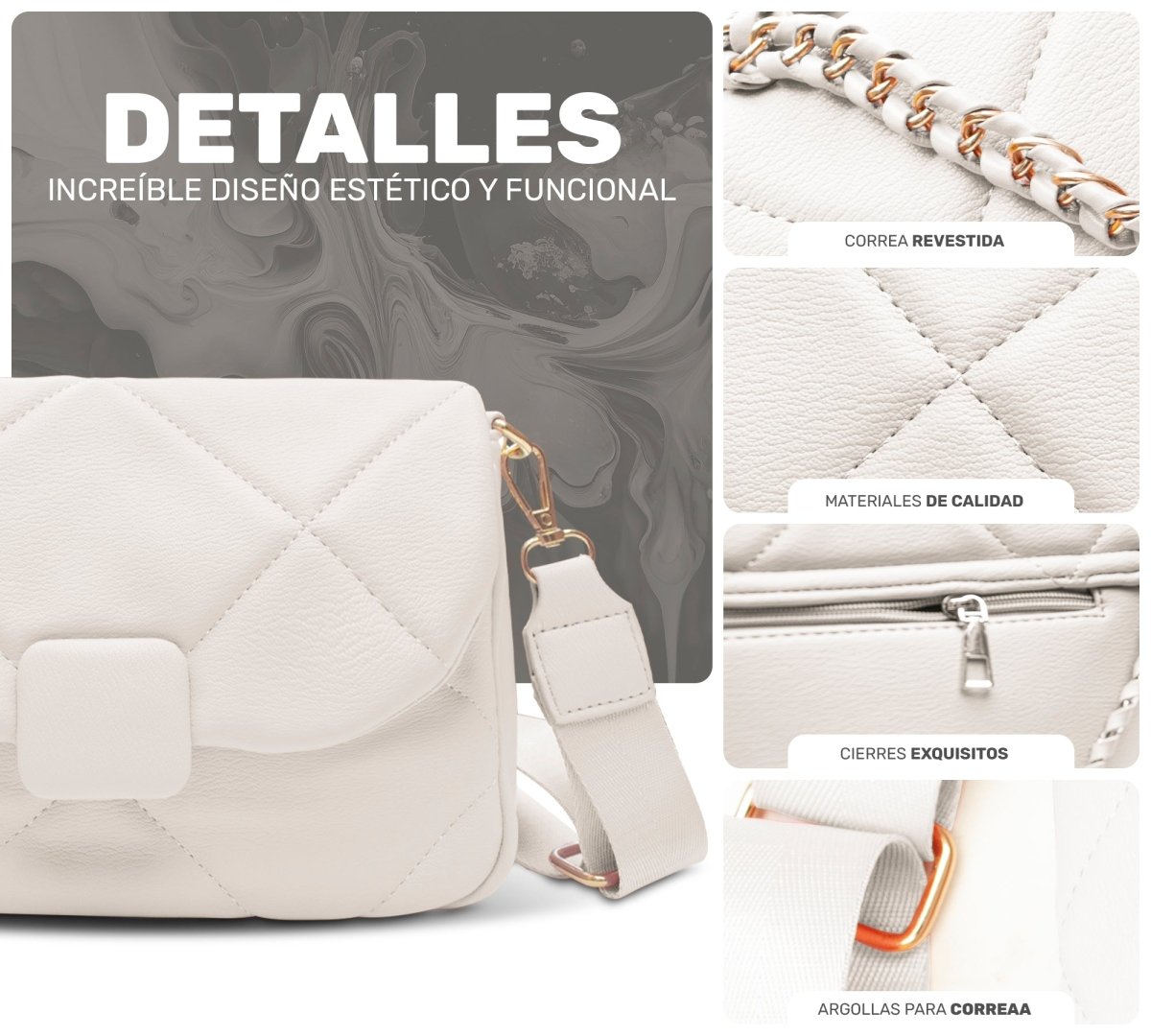 Bolso Compacto Con Diseño Acolchado & Correa Ajustable De Alta Calidad - ONDASHOPMX