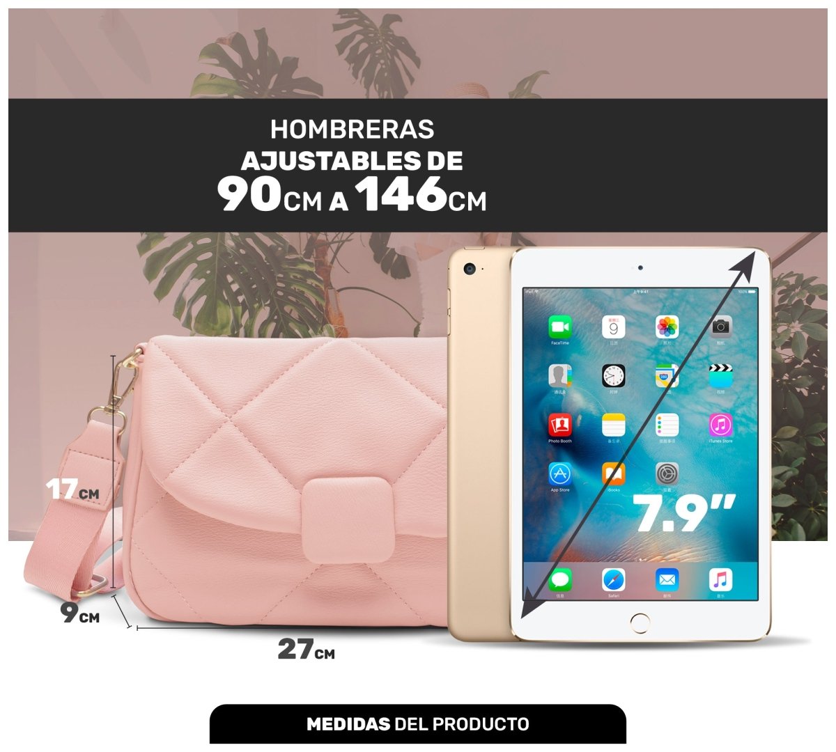 Bolso Compacto Con Diseño Acolchado & Correa Ajustable De Alta Calidad - ONDASHOPMX