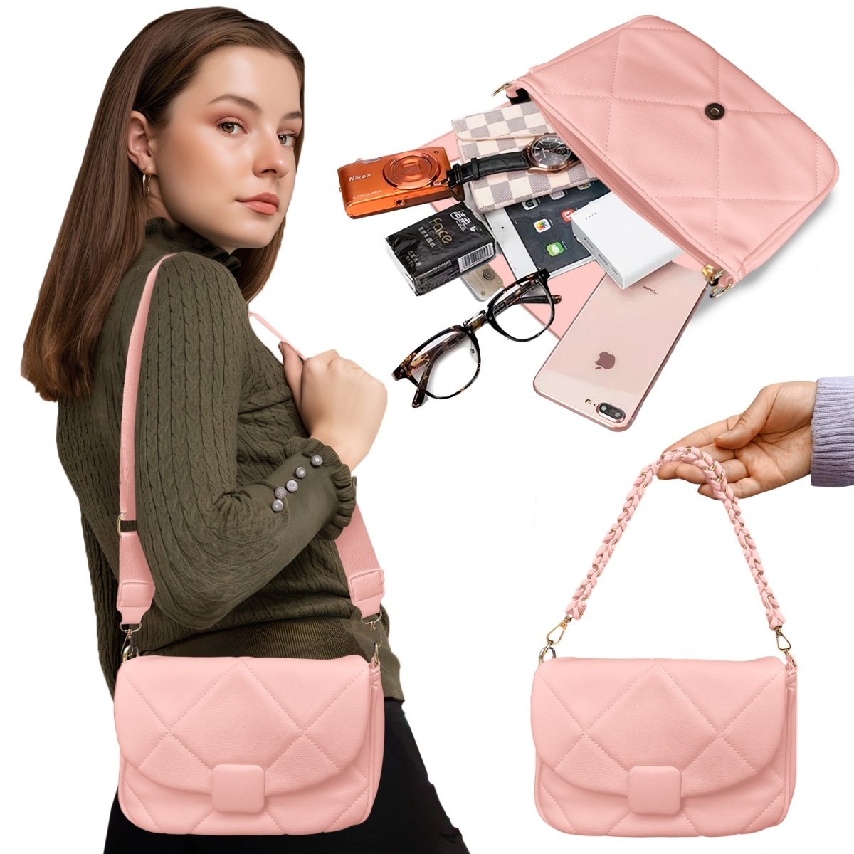 Bolso Compacto Con Diseño Acolchado & Correa Ajustable De Alta Calidad - ONDASHOPMX