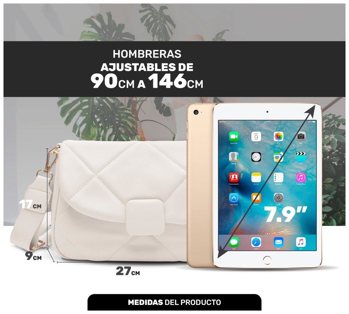 Bolso Compacto Con Diseño Acolchado & Correa Ajustable De Alta Calidad - ONDASHOPMX