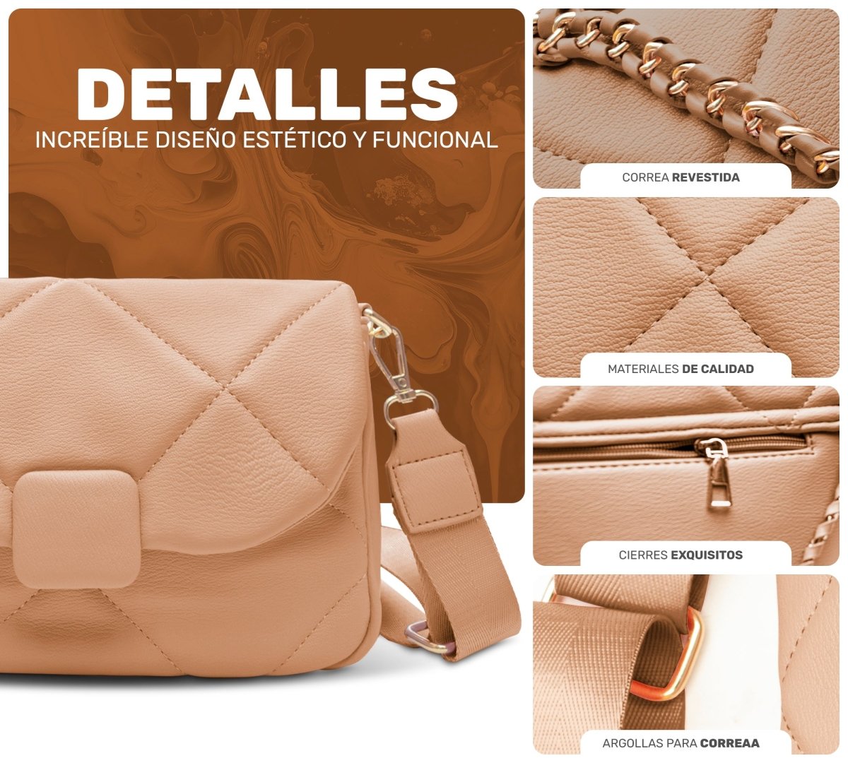 Bolso Compacto Con Diseño Acolchado & Correa Ajustable De Alta Calidad - ONDASHOPMX
