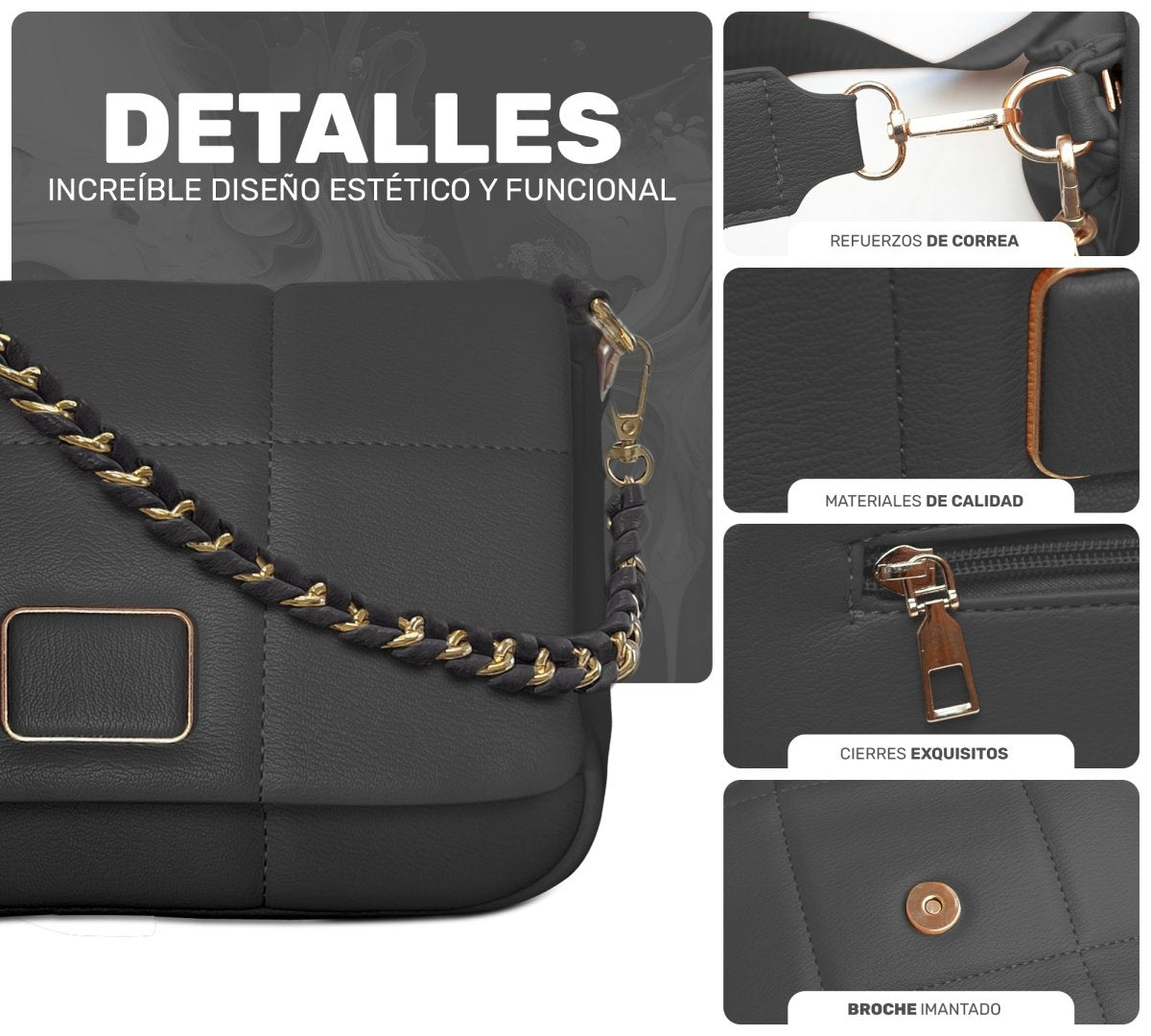 Bolso de Hombro Con Cadena Elegante & Diseño Acolchado De Lujo - ONDASHOPMX