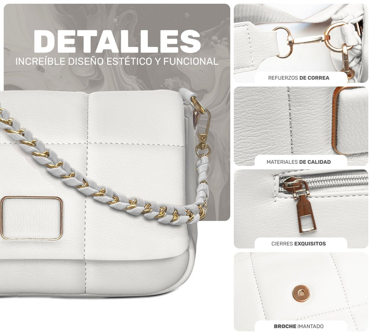 Bolso de Hombro Con Cadena Elegante & Diseño Acolchado De Lujo - ONDASHOPMX