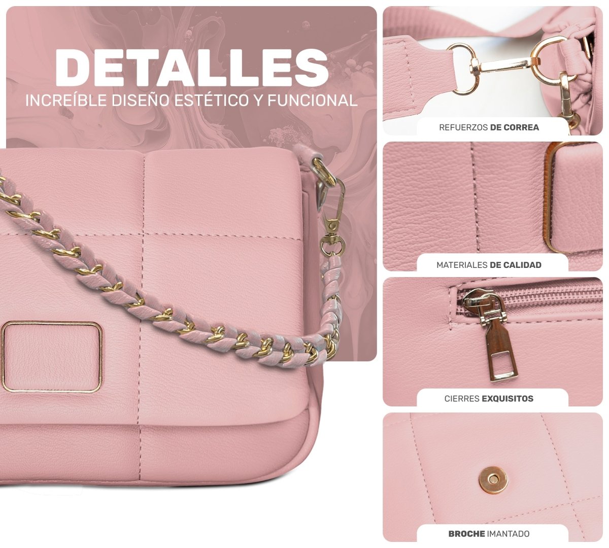 Bolso de Hombro Con Cadena Elegante & Diseño Acolchado De Lujo - ONDASHOPMX