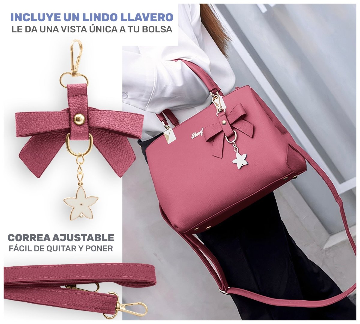 Bolso de Mano Con Llavero Decorativo & Diseño Sofisticado - ONDASHOPMX