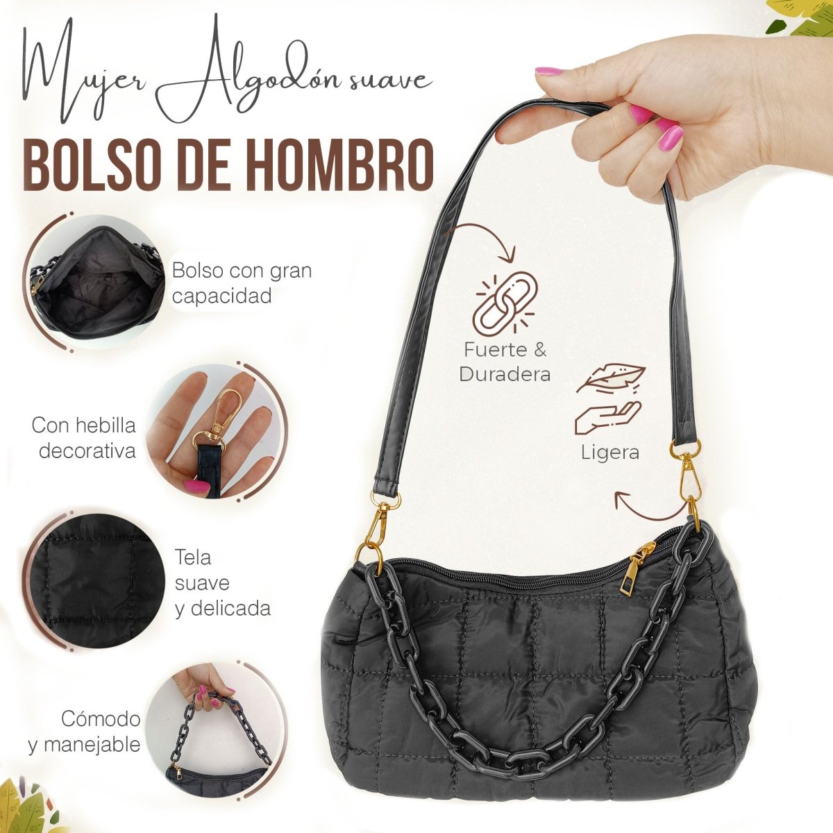 Bolso De Mano & Hombro Con Diseño Elegante & Gran Capacidad - ONDASHOPMX