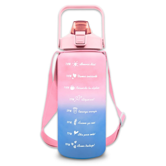 Botella De Agua Motivacional 2L Con Popote Y Marcador Tiempo - ONDASHOPMX