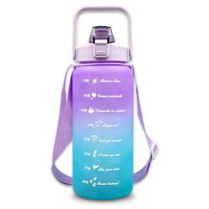 Botella De Agua Motivacional 2L Con Popote Y Marcador Tiempo - ONDASHOPMX