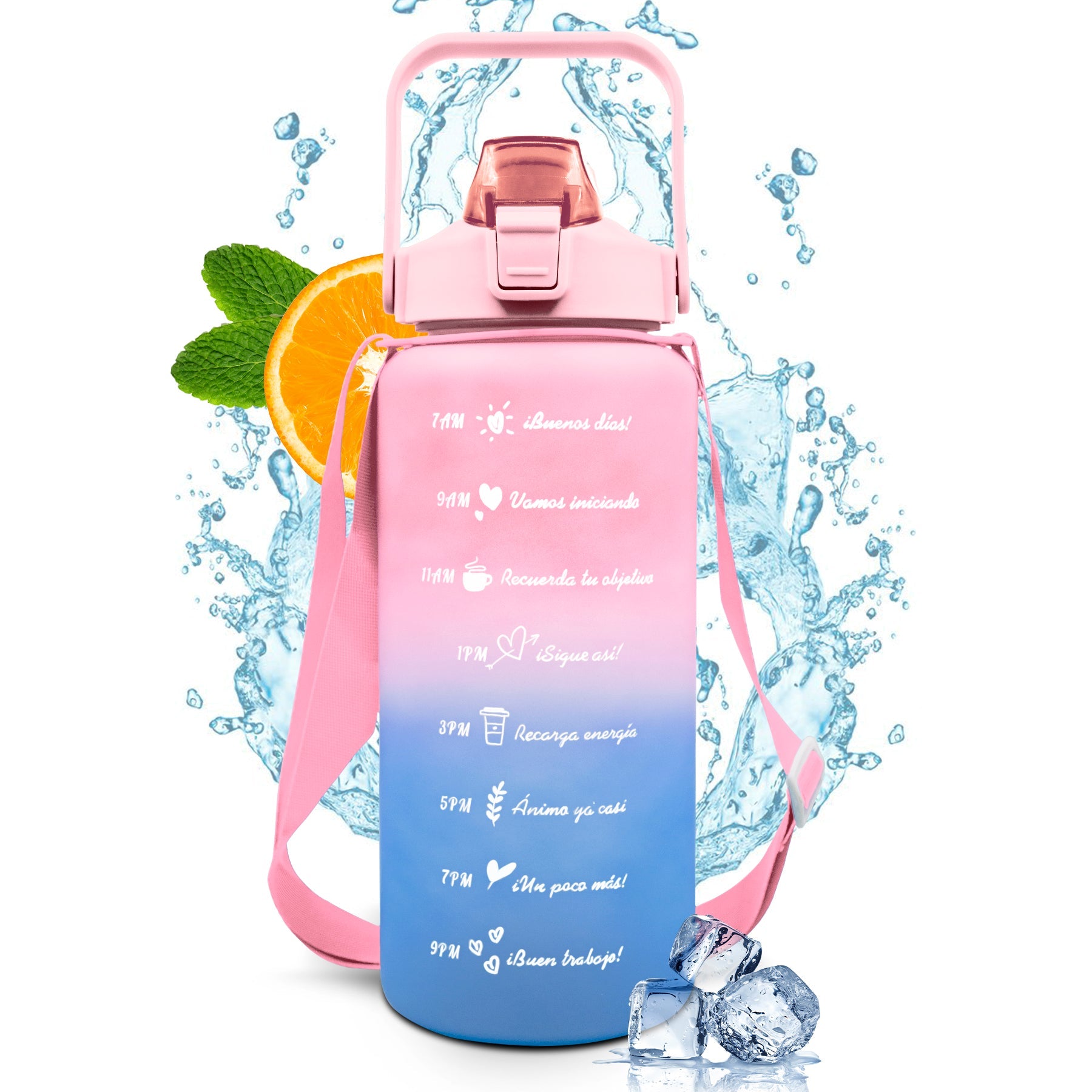 Botella De Agua Motivacional 2L Con Popote Y Marcador Tiempo - ONDASHOPMX