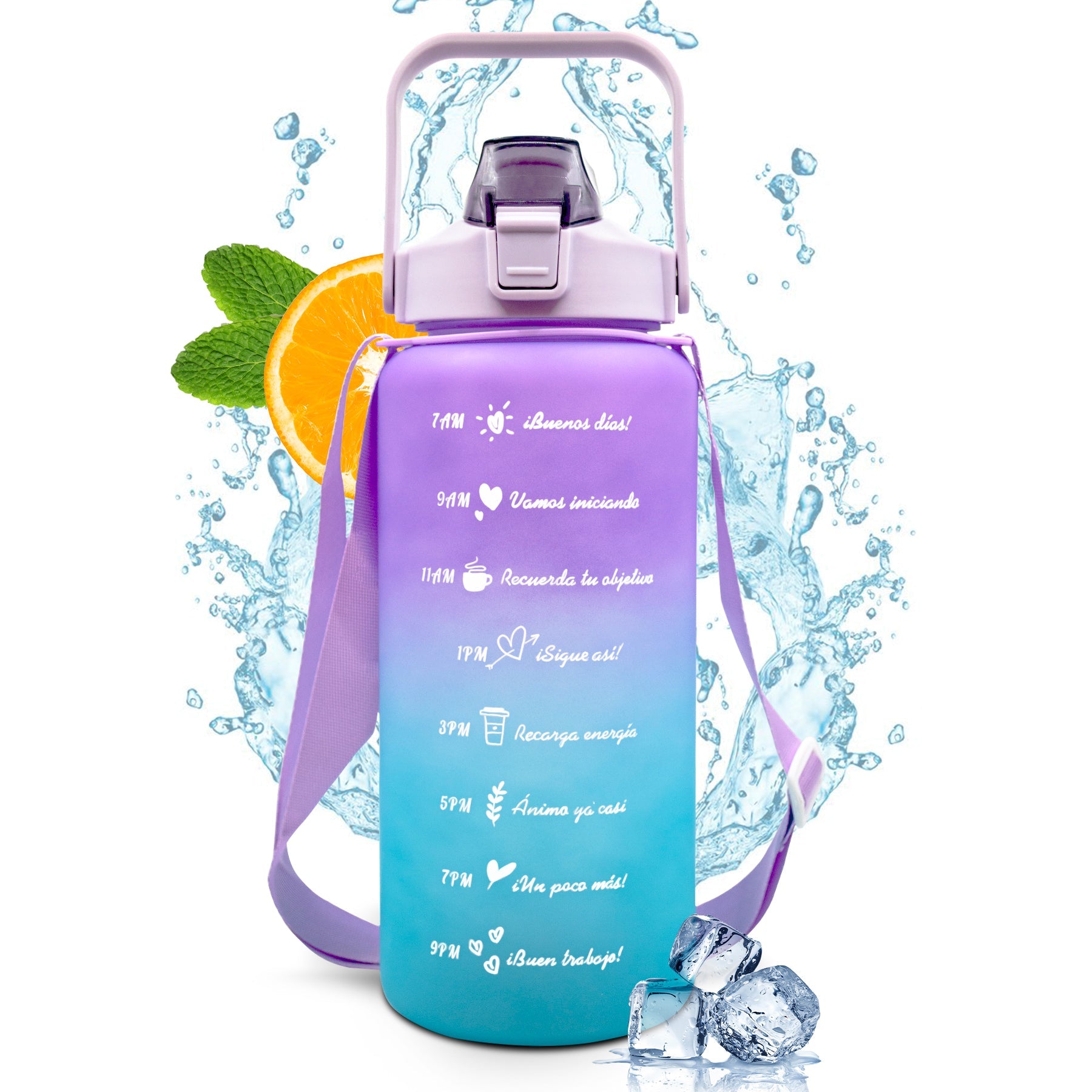 Botella De Agua Motivacional 2L Con Popote Y Marcador Tiempo - ONDASHOPMX