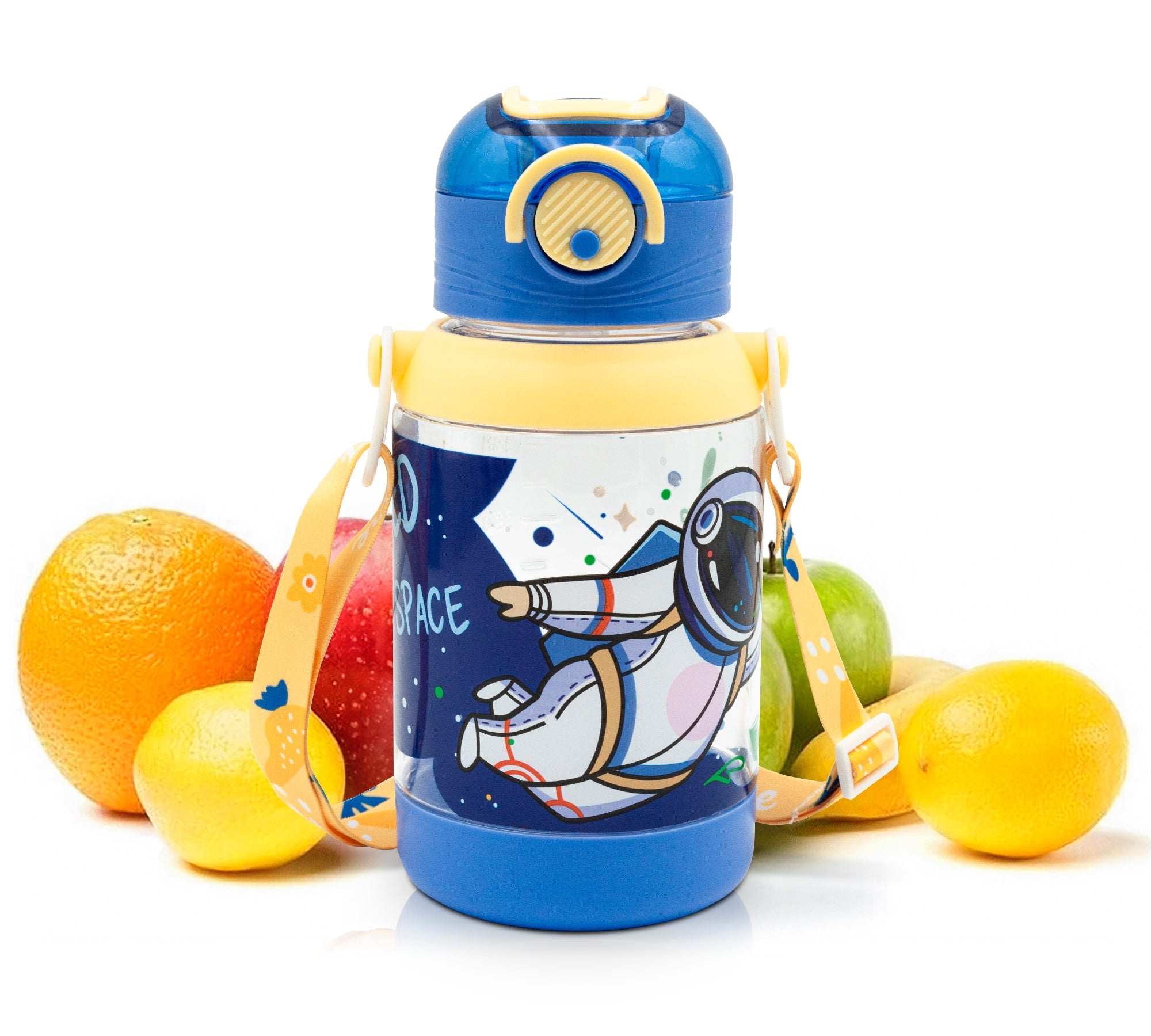 Botella De Agua Para Niños Con Tapa Y Popote Vaso Reutilizable 600ml Diseño Astronauta - ONDASHOPMX