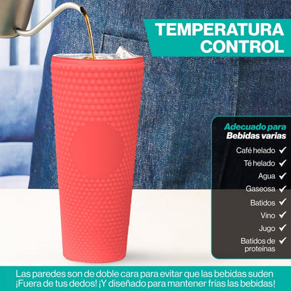 Botella De Doble Pared Termo Con Popote Para Agua o Café 700ml - ONDASHOPMX