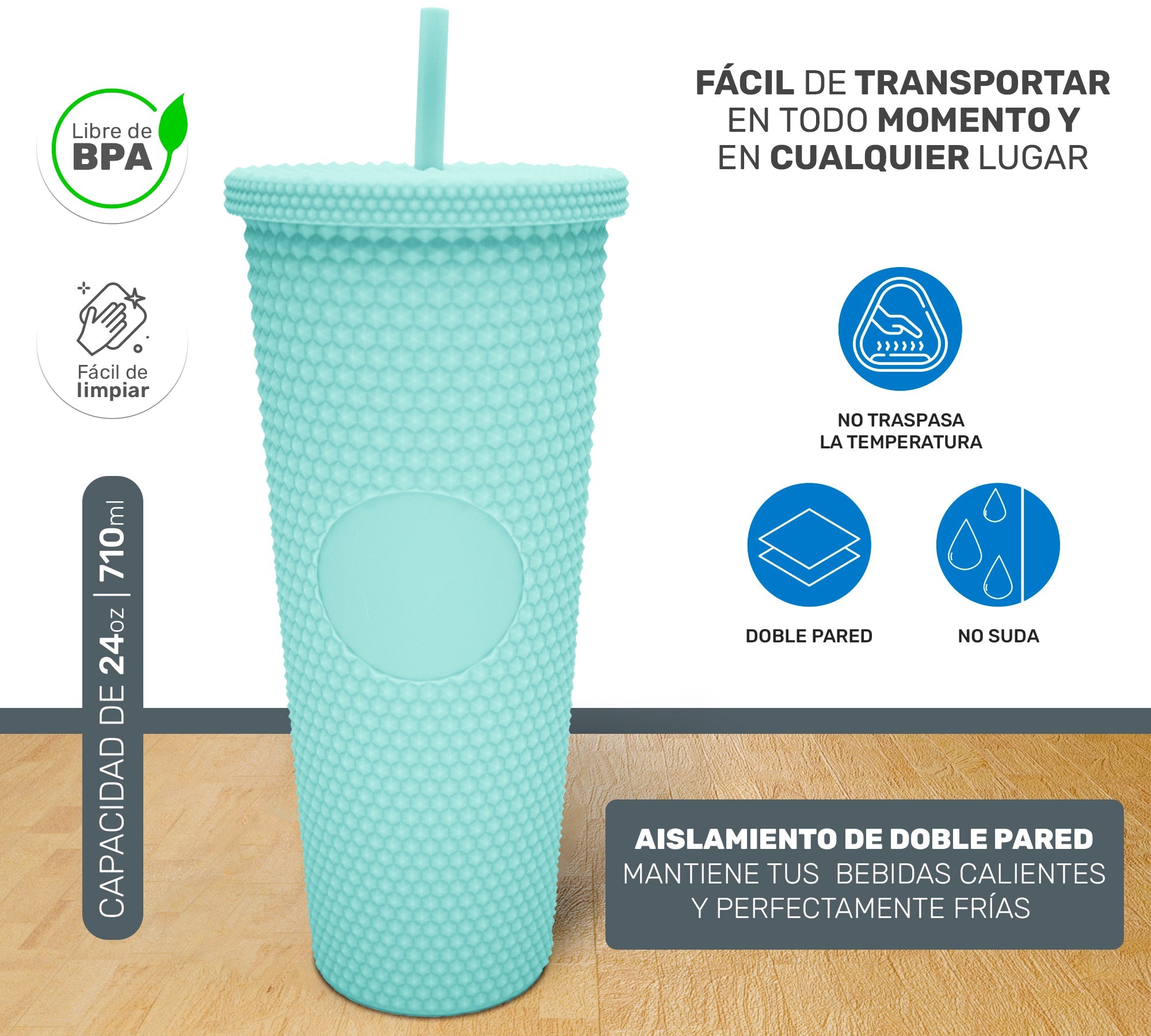 Botella De Doble Pared Termo Con Popote Para Agua o Café 700ml - ONDASHOPMX