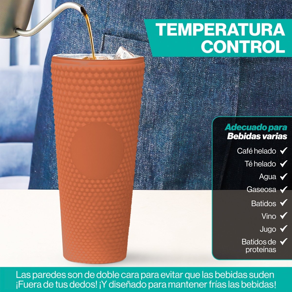 Botella De Doble Pared Termo Con Popote Para Agua o Café 700ml - ONDASHOPMX