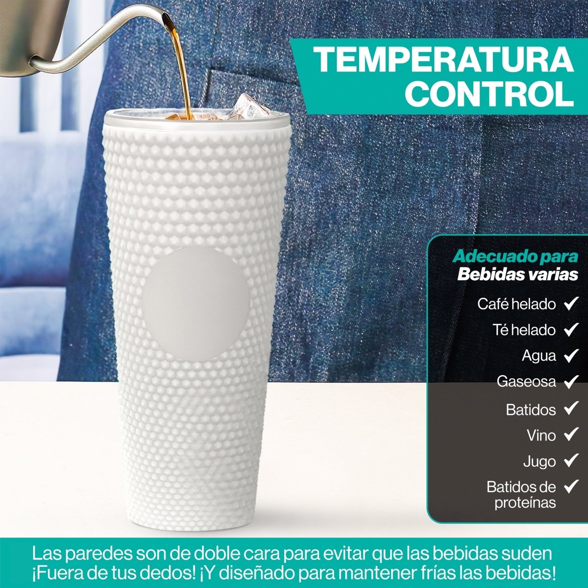 Botella De Doble Pared Termo Con Popote Para Agua o Café 700ml - ONDASHOPMX