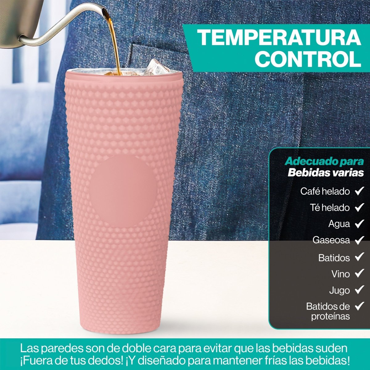 Botella De Doble Pared Termo Con Popote Para Agua o Café 700ml - ONDASHOPMX