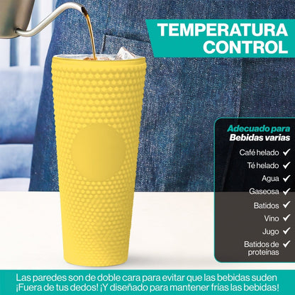 Botella De Doble Pared Termo Con Popote Para Agua o Café 700ml - ONDASHOPMX