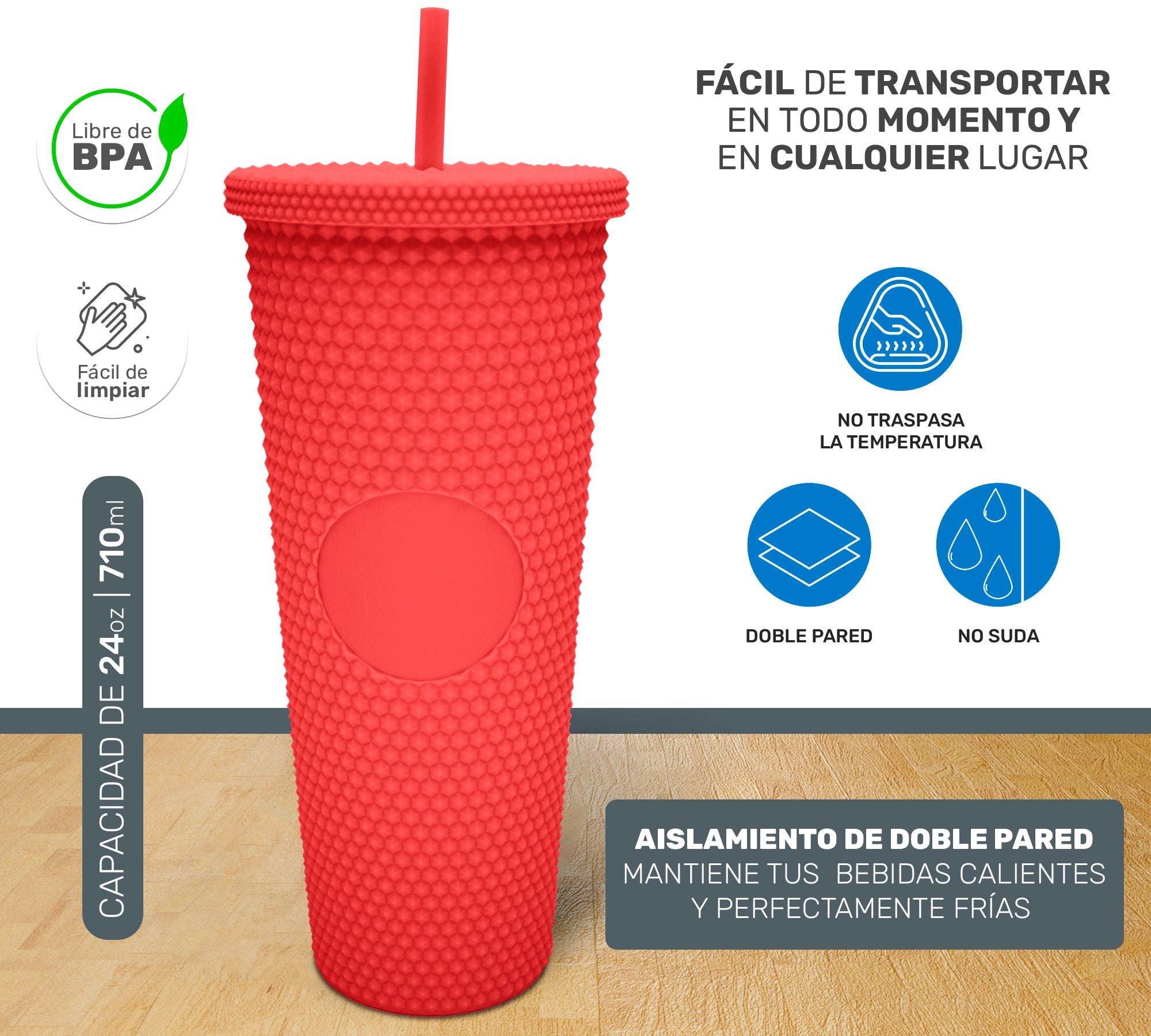 Botella De Doble Pared Termo Con Popote Para Agua o Café 700ml - ONDASHOPMX