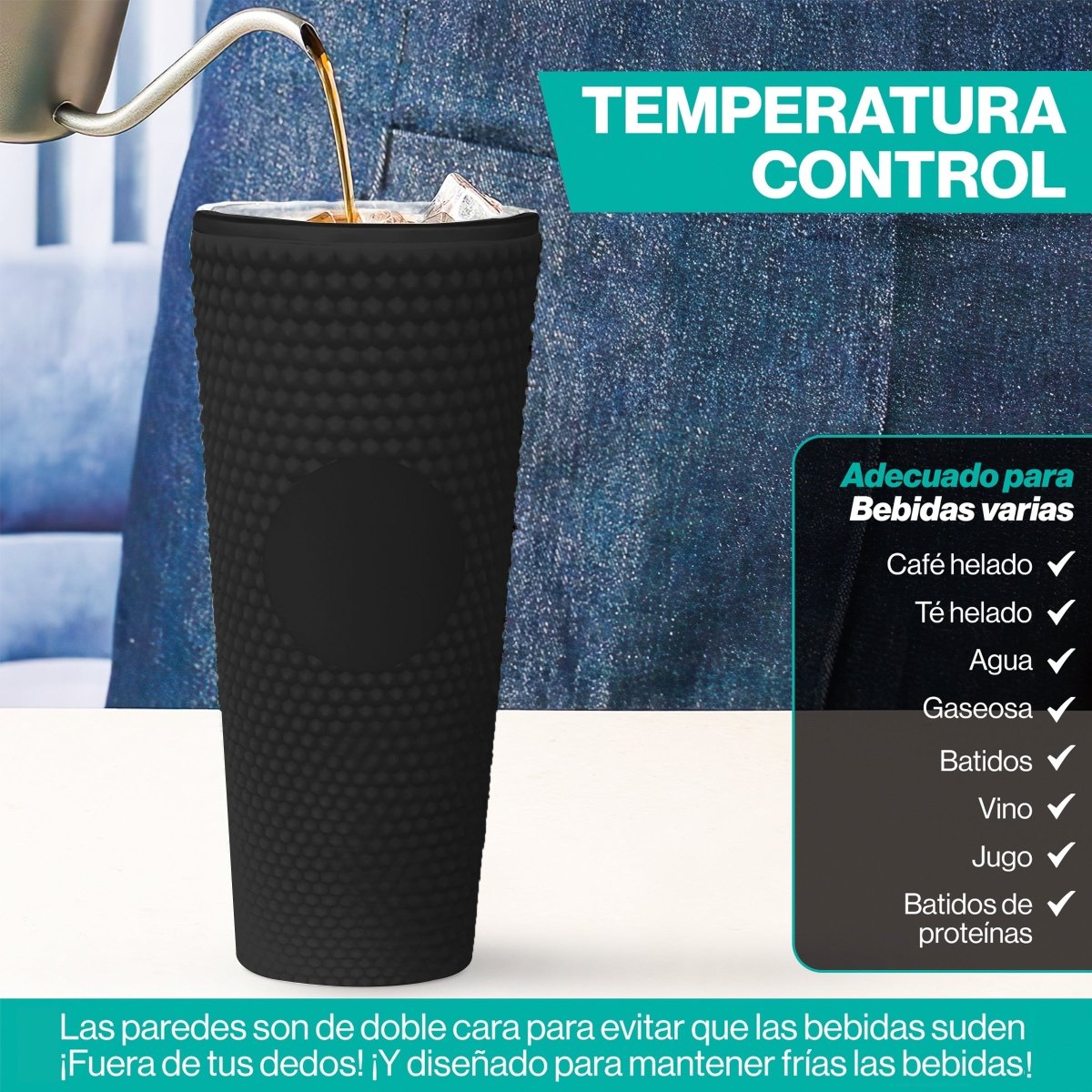 Botella De Doble Pared Termo Con Popote Para Agua o Café 700ml - ONDASHOPMX