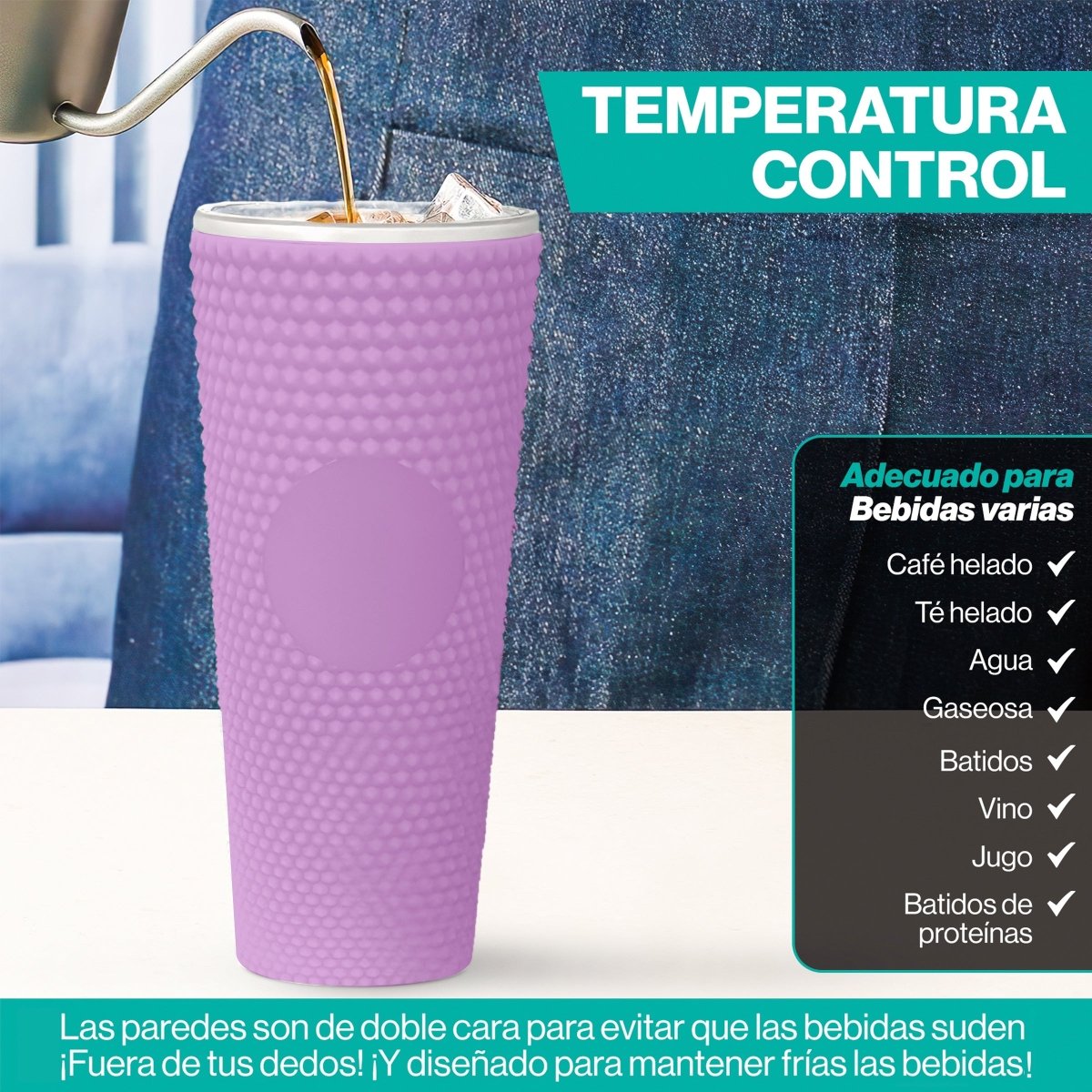 Botella De Doble Pared Termo Con Popote Para Agua o Café 700ml - ONDASHOPMX