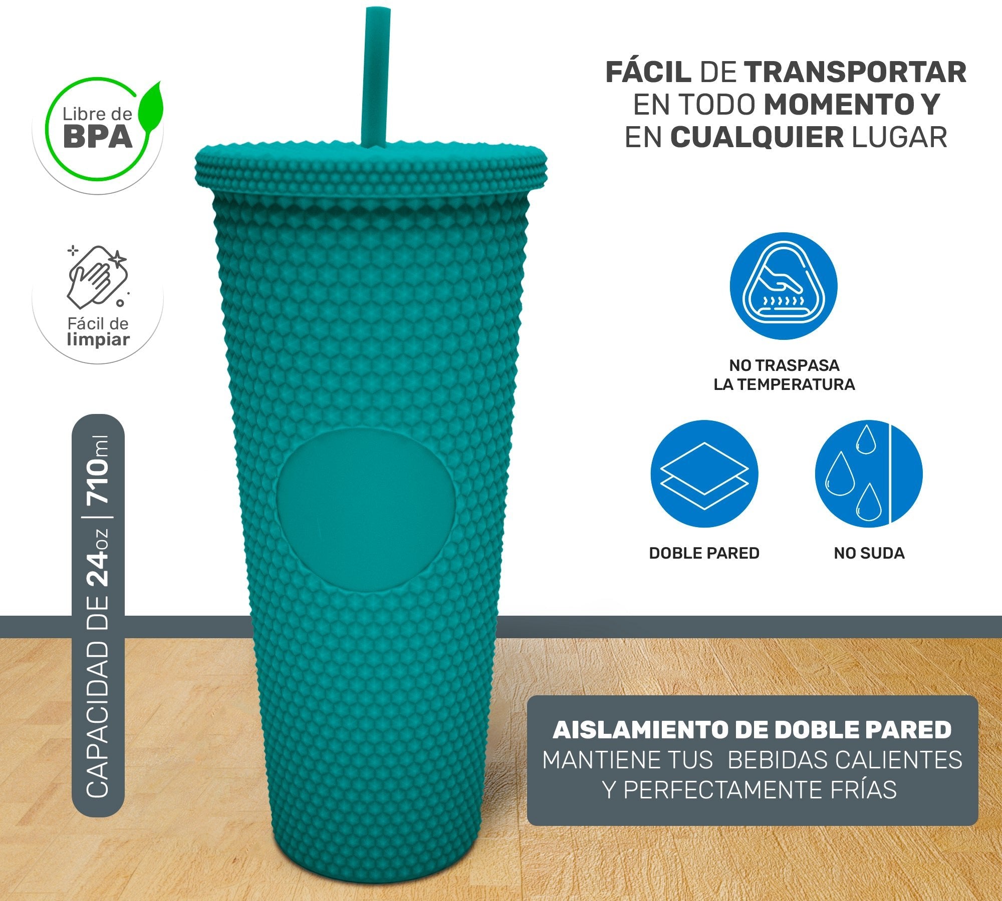 Botella De Doble Pared Termo Con Popote Para Agua o Café 700ml - ONDASHOPMX