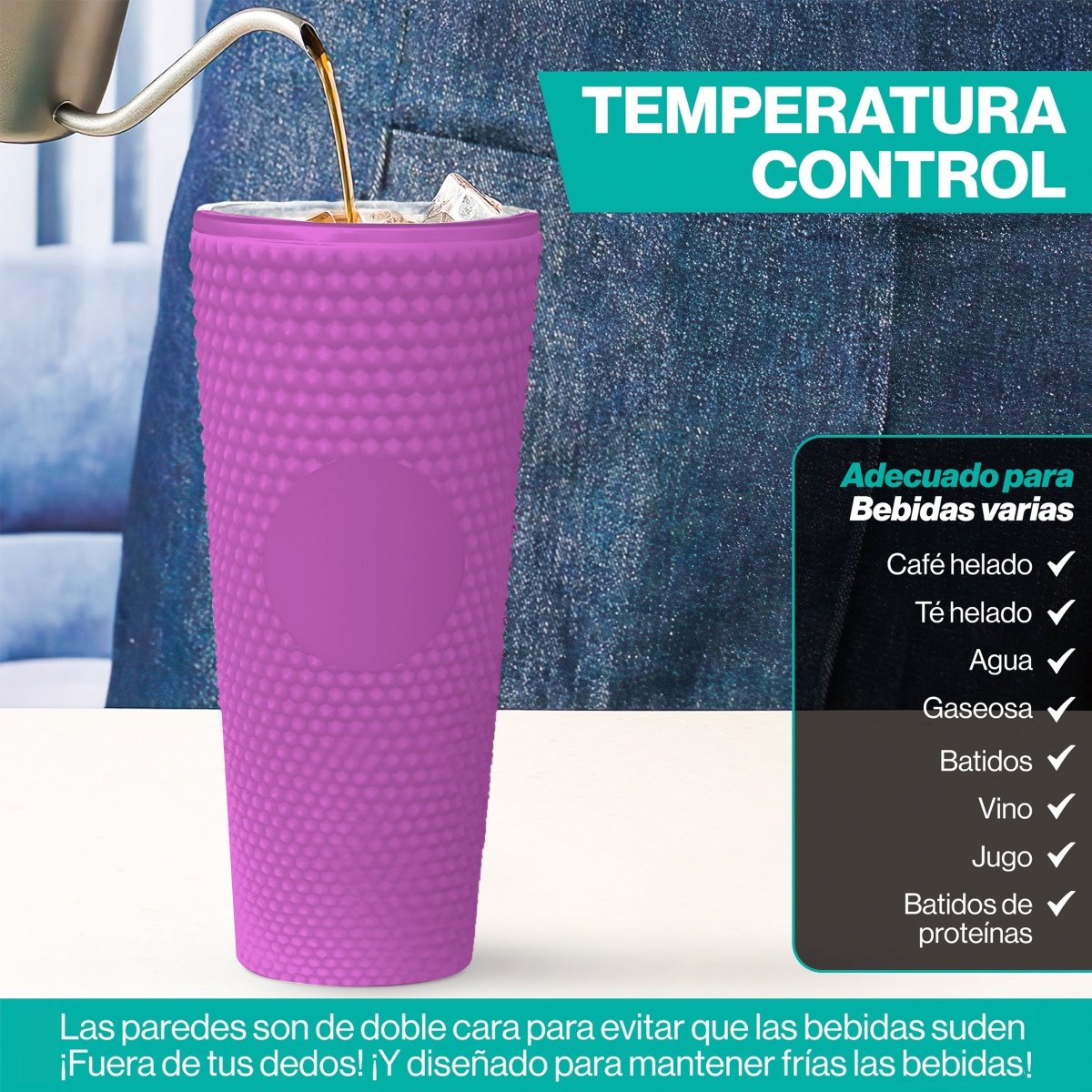 Botella De Doble Pared Termo Con Popote Para Agua o Café 700ml - ONDASHOPMX