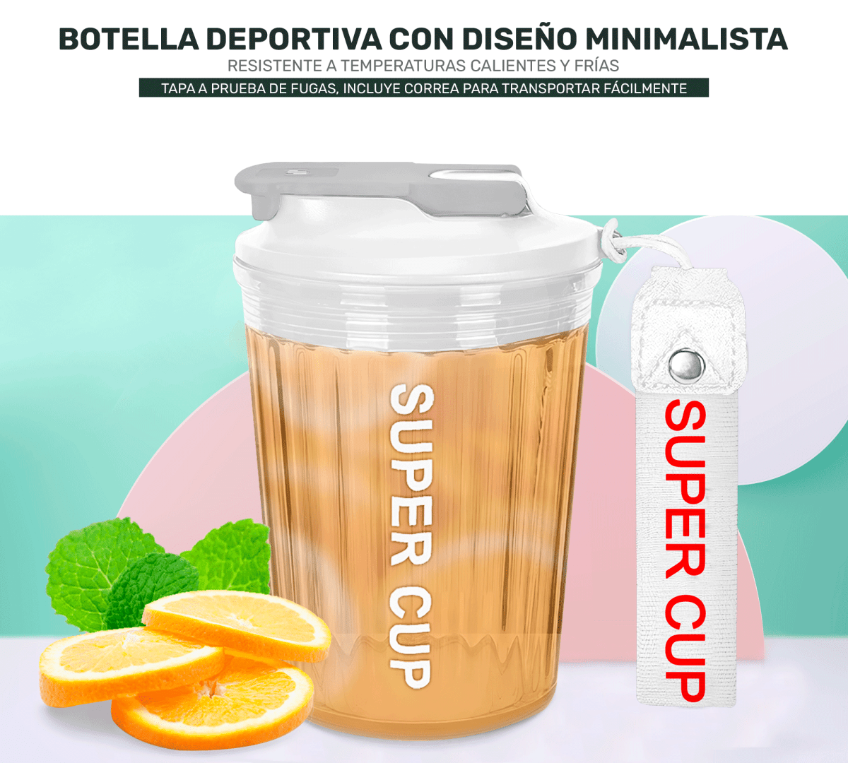 Botella Deportiva Super Cup Con Tapa Térmica Y Diseño Antiderrame - ONDASHOPMX