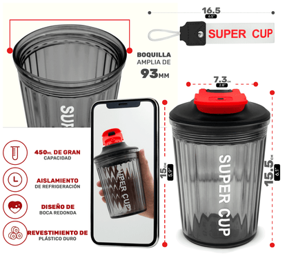 Botella Deportiva Super Cup Con Tapa Térmica Y Diseño Antiderrame - ONDASHOPMX