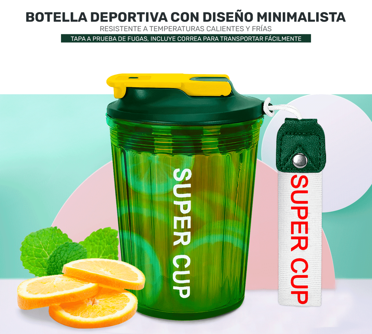Botella Deportiva Super Cup Con Tapa Térmica Y Diseño Antiderrame - ONDASHOPMX