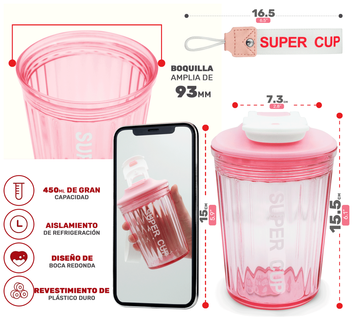 Botella Deportiva Super Cup Con Tapa Térmica Y Diseño Antiderrame - ONDASHOPMX